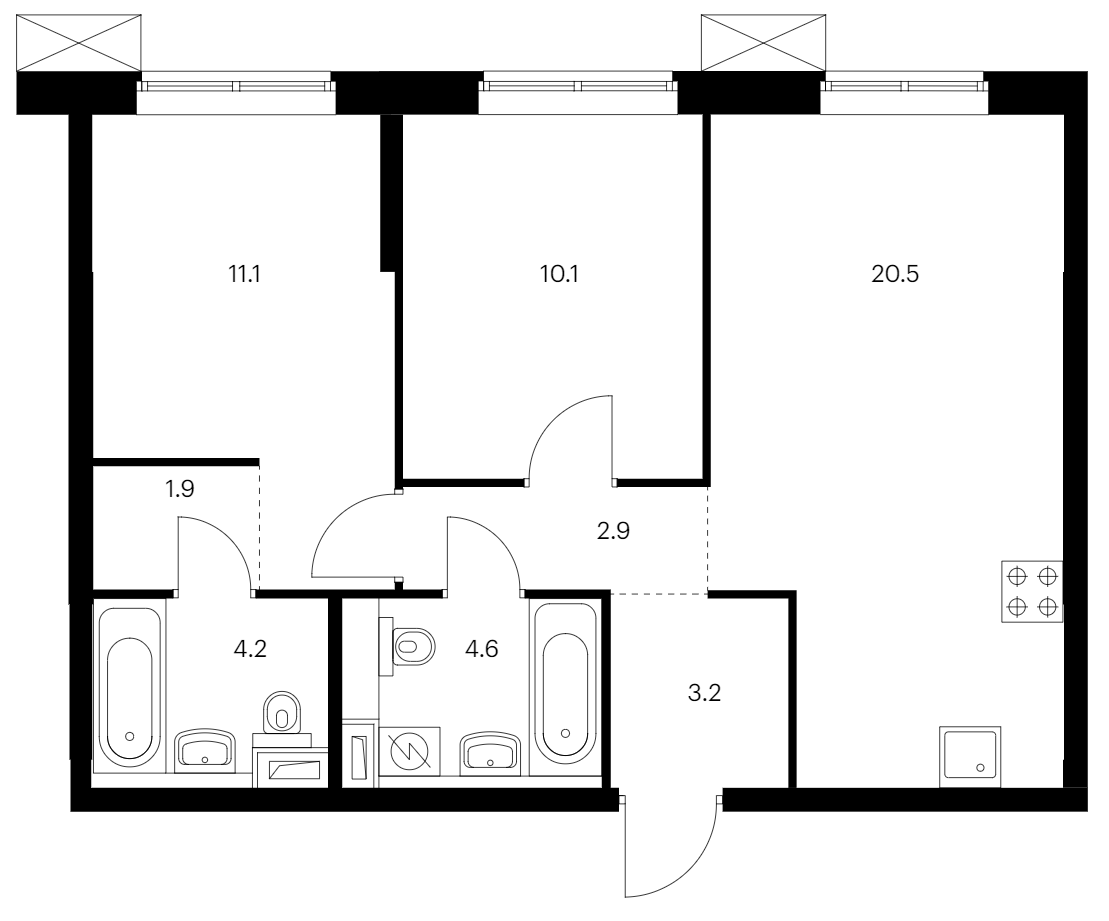 2-комнатная квартира 58.5 м², 6/12 эт., ЖК «Шкиперский 19»
